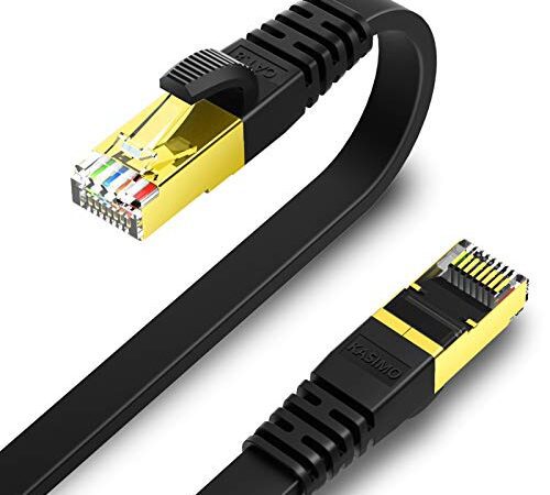 2m KASIMO CAT8 LANケーブル カテゴリー8 フラット 40Gbps 2000MHz SFTP RJ45 超高速 金メッキコネクタ 二重シールド 爪折れ防止 ADSL回線 光回線 有線ランケーブル wi-fiケーブル パソコン モデム ルーター ラップトップ プリンター PoE PS3 PS4 PS5 Xbox等に対応 (ブラック) (2m)