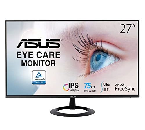 ASUS モニター Eye Care VZ27EHE 27インチ FHD 1080p /フルD/IPS/75Hz/1ms/薄さ6.5mm/HDMI,D-sub/ブルーライト軽減/フリッカフリー/VESA対応/国内正規品