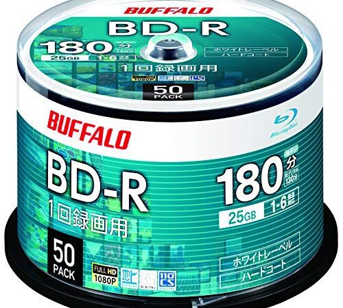 【Amazon.co.jp限定】 バッファロー ブルーレイディスク BD-R 1回録画用 25GB 50枚 スピンドル 片面1層 1-6倍速 【 ディーガ 動作確認済み 】 ホワイトレーベル RO-BR25V-050PW/N