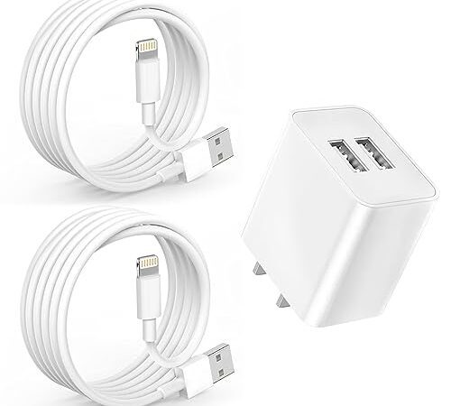 iPhone 充電器 USB 充電器 2ポート 12W ACアダプター 【MFi/PSE認証済み】 2M iPhone 充電ケーブル 2本付き 軽量 コンパクト USB 急速充電器 コンセント スマホ充電器 海外対応 iPad/iPhone/Android その他USB機器対応