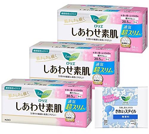 【Amazon.co.jp限定】ロリエ しあわせ素肌 超スリム ふつうの日用 羽つき20.5cm 24コ入×3セット(72コ)+おまけ付き