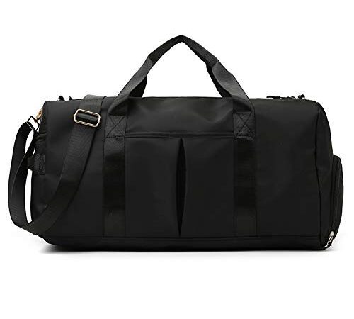 スポーツバッグ 修学 旅行カバン 大容量 ボストンバッグ ジム ヨガ 出張 duffel bag 35L シューズ収納付き 一泊二日 乾湿分離 斜めがけ 手提げ 肩掛けバック (ブラック)