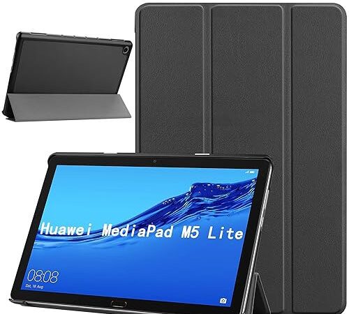 Huawei MediaPad M5 Lite ケース 8インチ Mediapad M5 Lite/JDN2-W09/JDN2-L09用の ケース 新型 カバー NEWモデル スタンド機能付き 保護ケース 三つ折 薄型 高級PU レザー 全面保護型 Huawei MediaPad M5 Lite 8.0 対応(ブラック)