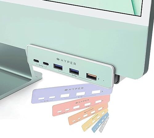 HyperDrive 5-in-1 imac 24インチ専用 ハブ USB-C 拡張 クランプハブ USB 接続 [ ポート USB-C x2、USB-A x2、USB-A x1 7.5W パススルー ] HP-HD34A6 ホワイト【国内正規品】