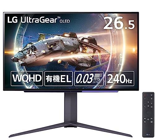 LG ゲーミングモニター UltraGear 27GR95QE-B 26.5インチ 有機EL WQHD(2560×1440)@240Hz / アンチグレア / 応答速度0.03ms(GTG) / DCI-P3 98.5% / G-SYNC Compatible、Freesync Premium/HDMI×2,DP