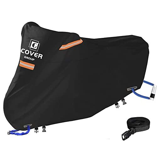 COVERGROUP【最新改良】420D丈夫厚手バイクカバー 原付 250cc用 400cc用 耐熱防水撥水防塵バイク用車体カバー紫外線防止色褪せない風飛び防止盗難防止収納袋付XXXL285*110*140CM