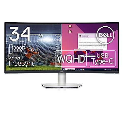 Dell S3423DWC 34インチ 曲面 USB-Cモニター ディスプレイ (3年間無輝点交換保証/WQHD/VA 1800R曲面/21:9/USB-C HDMI/AMD FreeSync/高さ調整/スピーカー)