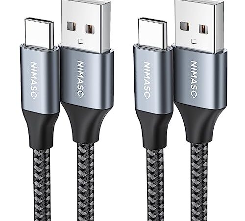 USB Type C ケーブル 【1M/2本セット】 NIMASO タイプc ケーブル QC3.0対応 急速充電 USB-C & USB-A 3A 充電ケーブル 高速データ転送 高耐久ナイロン素材 iPhone15シリーズ、iPad Pro、Sony、Galaxy、Huawei その他Android 等機器対応 NCA21L410