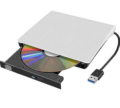 cd dvdドライブ 外付け USB 3.0 type-c CD/DVD読込み・録画込み・書込 CD/DVDプレーヤー 外付け光学ドライブ 外付CD・DVDドライブ PC外付けドライブ ポータブルドライブ CD/DVDドライブ ノートパソコン DVD±RW CD-RW USB3.0/2.0 高速 静音 超スリム 薄型 コンパクト Window/Linux/Mac OS対応 (ホワイト)