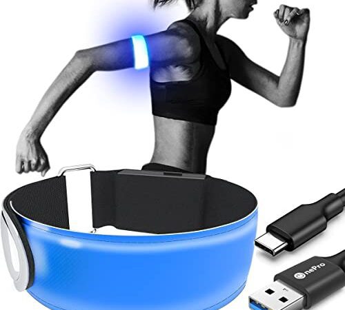 LEDアームバンド USB C 充電式 夜間スポーツ用 ランニング ジョギング ウォーキング ライト 安全確保 高輝度 ライトベルト 夜間の事故防止 回避 反射材 グマジックテープ 伸縮性あり 着用心地いい (ブルー)